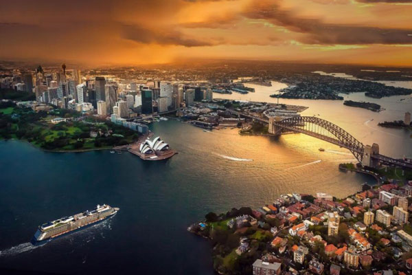 celebrity ship sydney dusk aerial