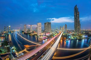 ports bangkok skyline night roads